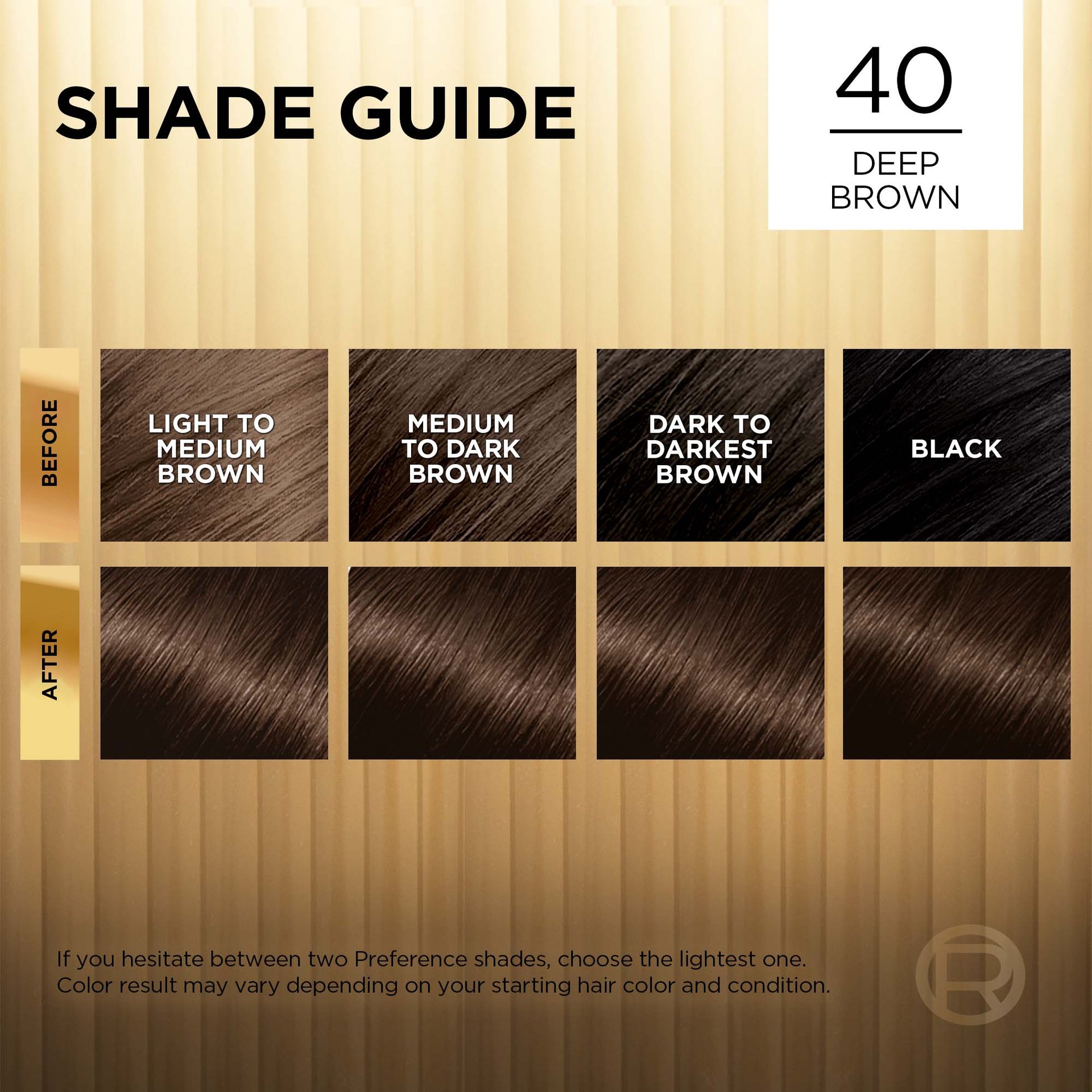 Hair before and after using Superior Preference 40 Deep Brown